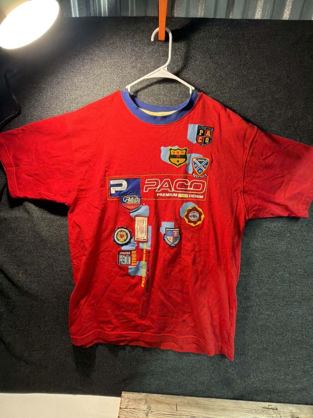 Vintage Paco Jeans Premium 1989 Denim Graphic Patch T-Shirt XL 10-0126